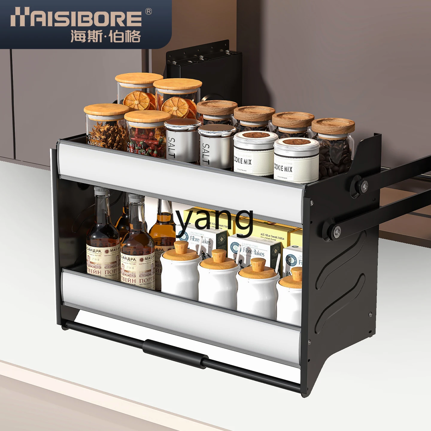 LMM hanging cabinet lift basket cabinet upper and lower buffer door seasoning pull basket drop storage