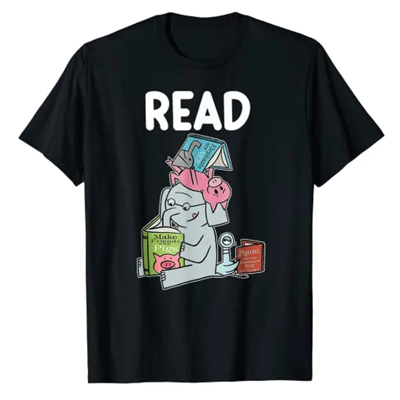 

Funny Teacher Library Read Book Club Piggie Elephant Pigeons T-Shirt Gifts Schoolwear Clothes Cute Y2k Clothes Graphic Tee Tops