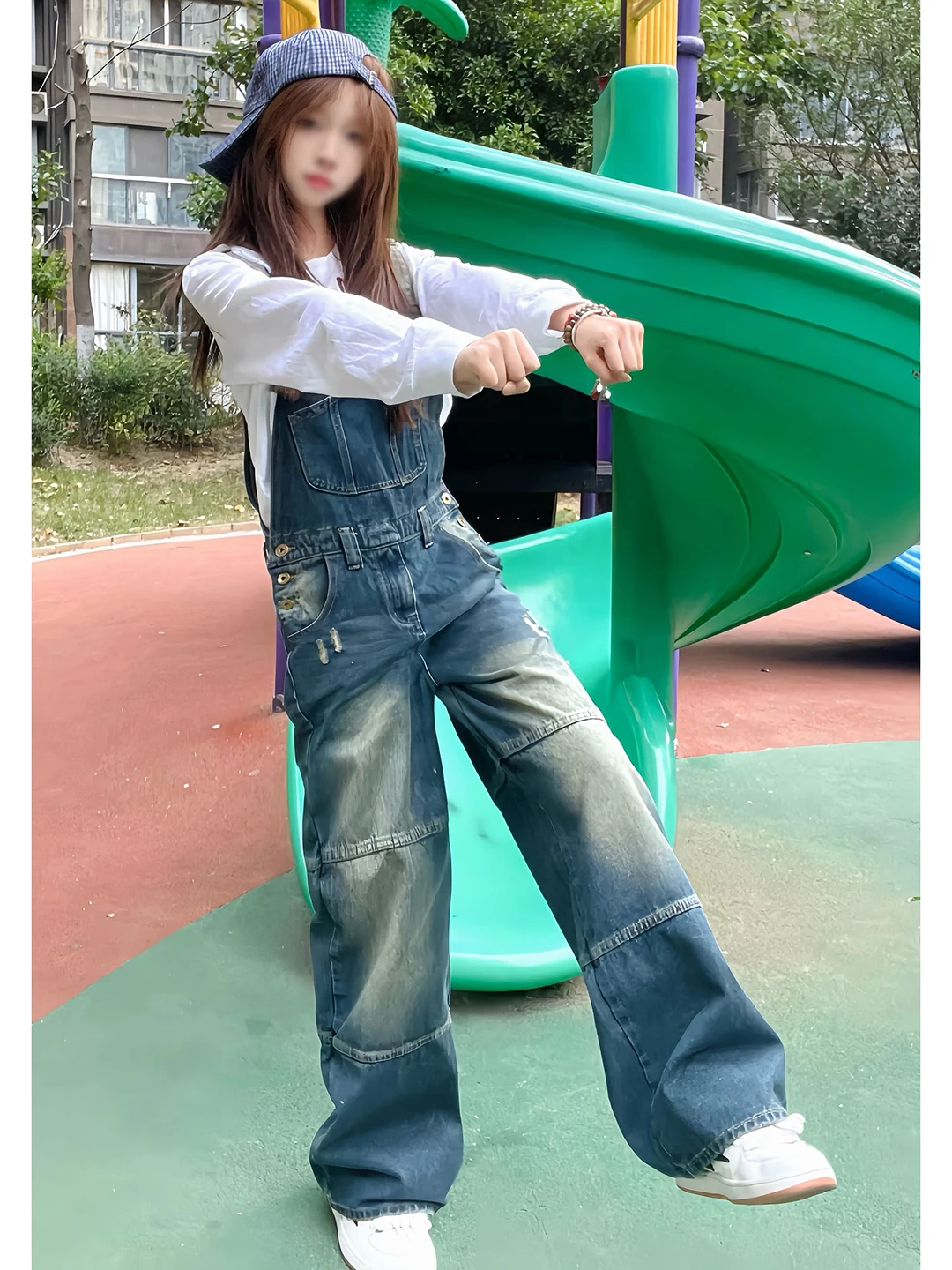 

Wang heng Denim Overalls Men's Autumn Winter Waed Splicing Slimming Workwear Overalls Loose Fit Youthful Daily Wear