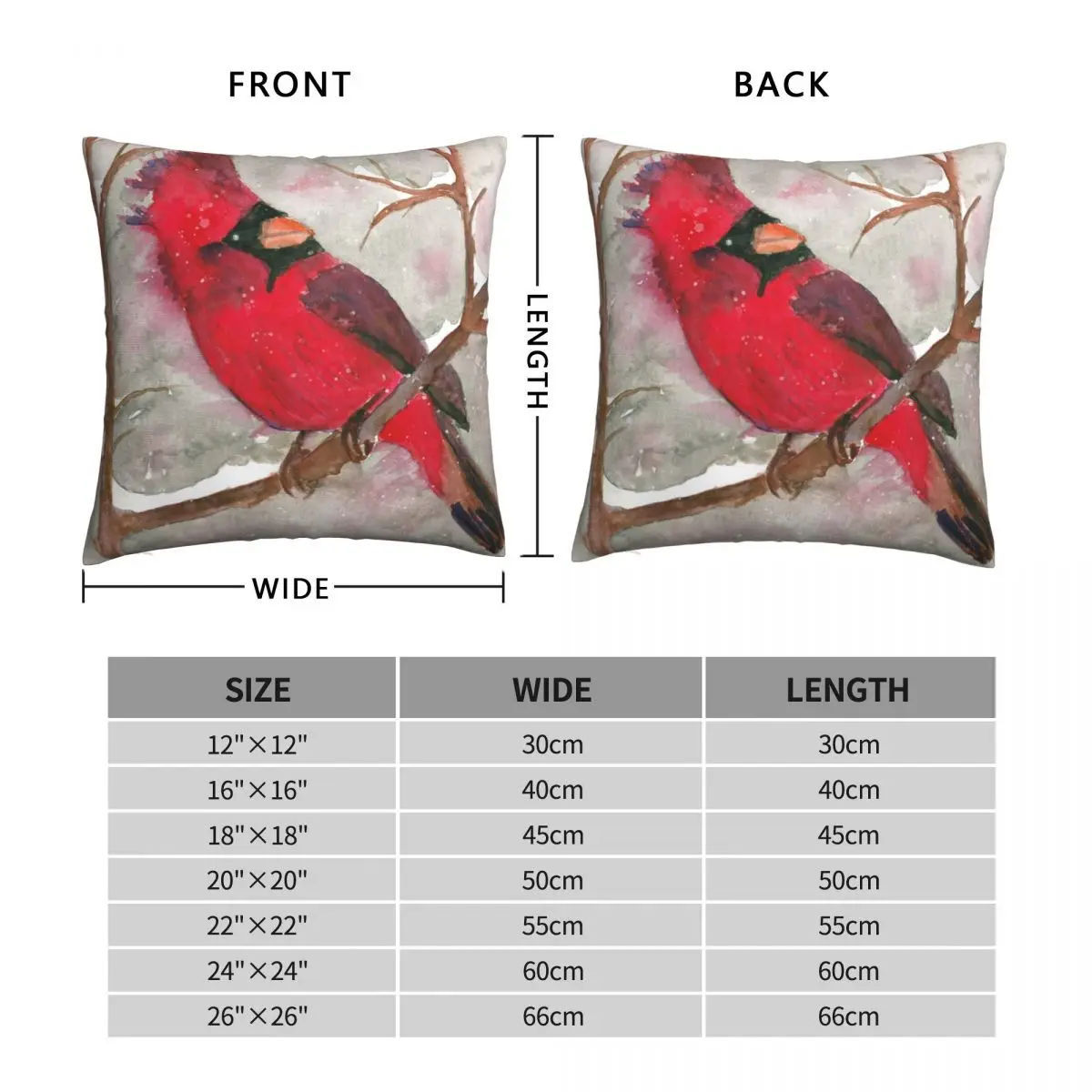 Cardinal In Winter Square Pillowcase Polyester Linen Velvet Pattern Zip Decorative Pillow Case Home Cushion Cover 45x45