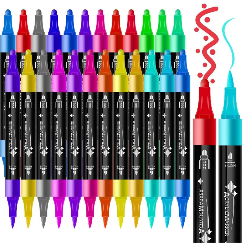 12/24/36COLORS Double Headed Acrylic Marker Pen Children's Drawing and Doodling Pen Soft Head Handheld Account Hook Pen