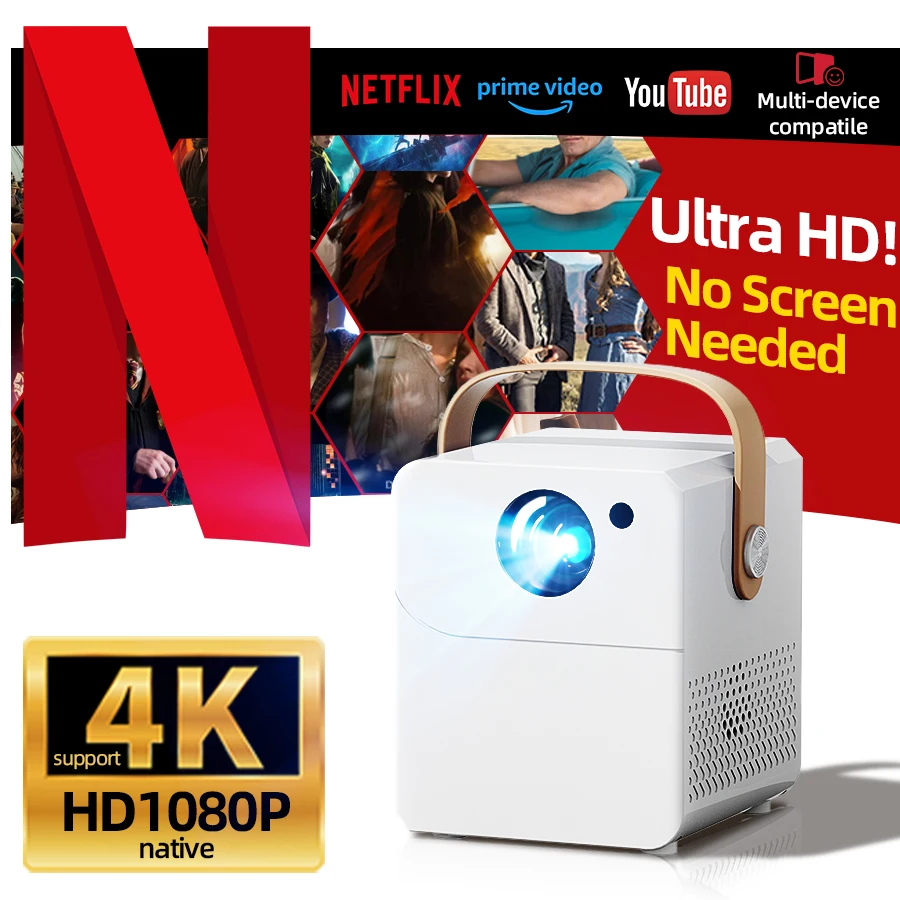 

Умный HD-проектор с Wi-Fi на базе Android, разрешение 1080P, поддержка 4K для домашнего кинотеатра, встроенные динамики, подарок на Рождество и День святого Валентина