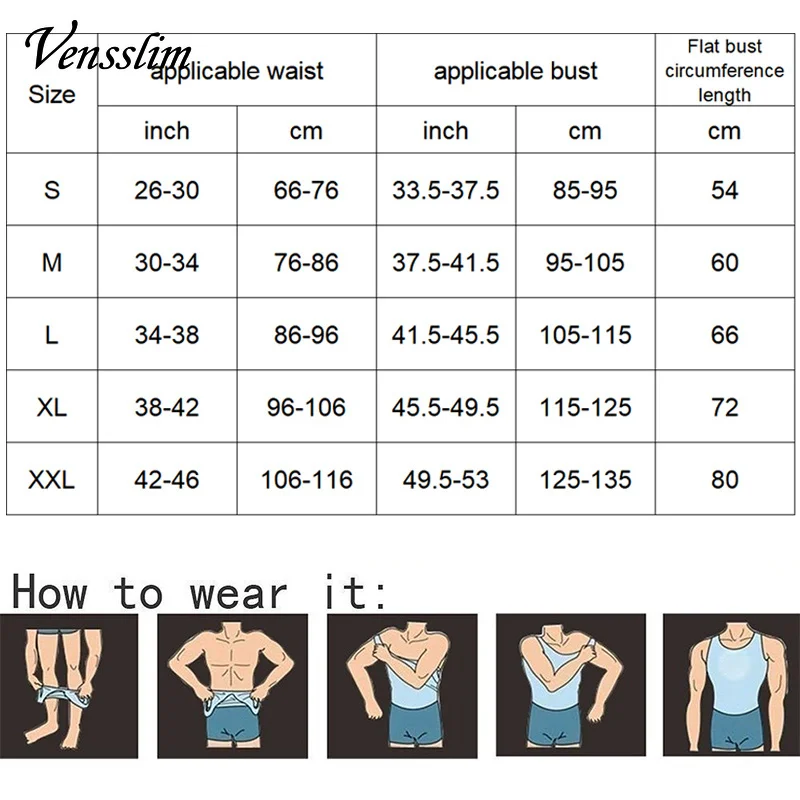 Vensslim Men Compression Trimmer Waist Trainer Shirt Slimming Body Shaper Tummy Control Vest Workout Belly Chest Shapers Tops