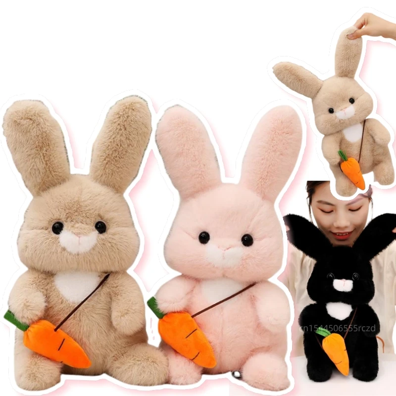 

Kawaii Cartoon Long Hair Carrot Rabbit Plush Doll Pillow Black Brown Pink Rabbit Animal Plush Appease Toy Birthday Gift For Girl