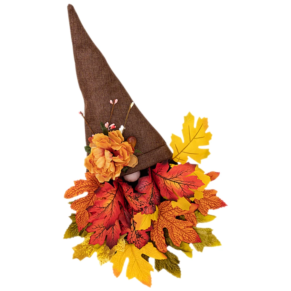 

Autumn Harvest Dark Maple Leaf Gnome Door Pendant Thanksgiving Fall Wreath Rustic Hanging Garland Maple Leaf Gnome Pendant