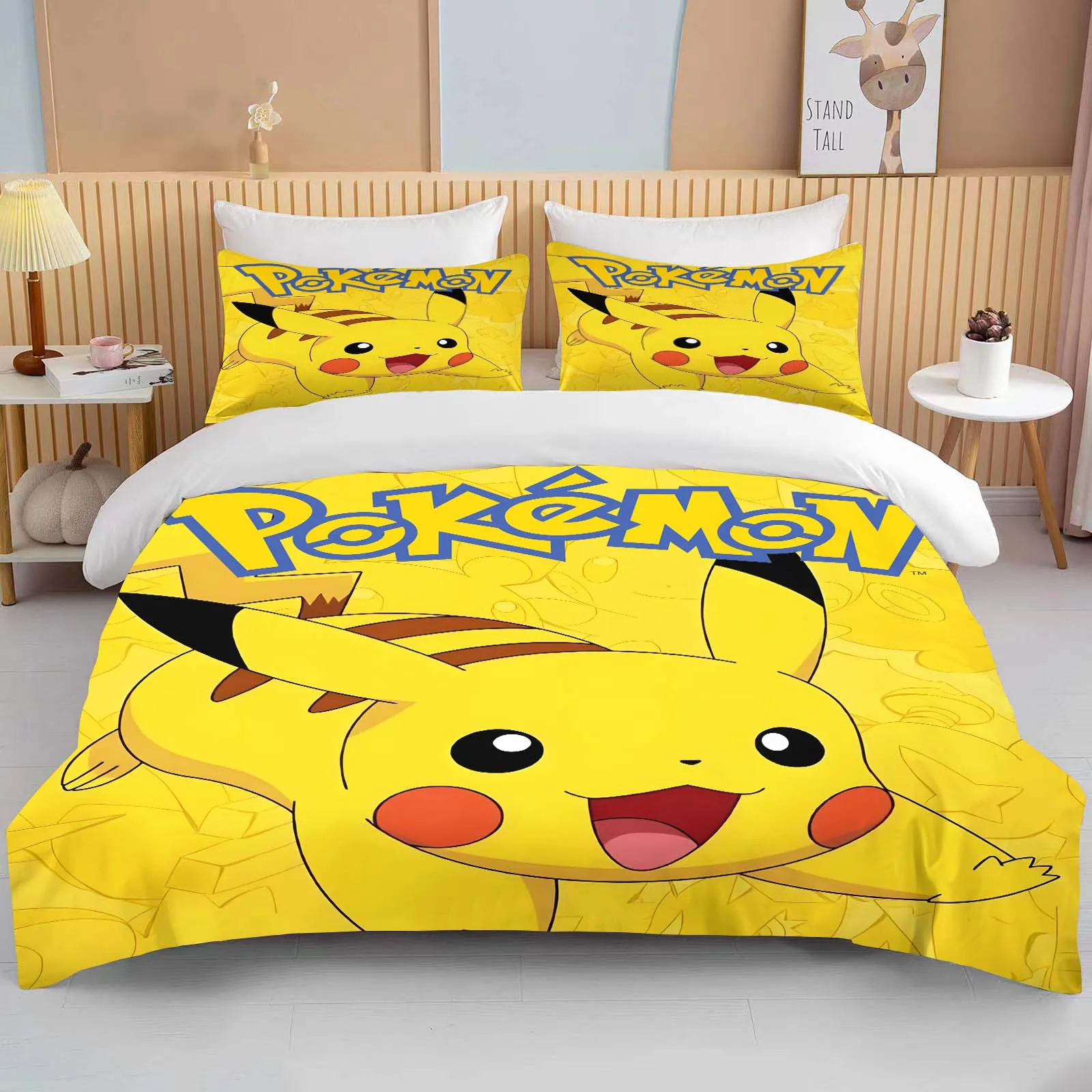 Pokémon Pikachu Bulbasaur Printed Soft Bedding Set Duvet Cover 1 Duvet Cover 2 Pillowcases Adult and Children Bedding Set Luxury