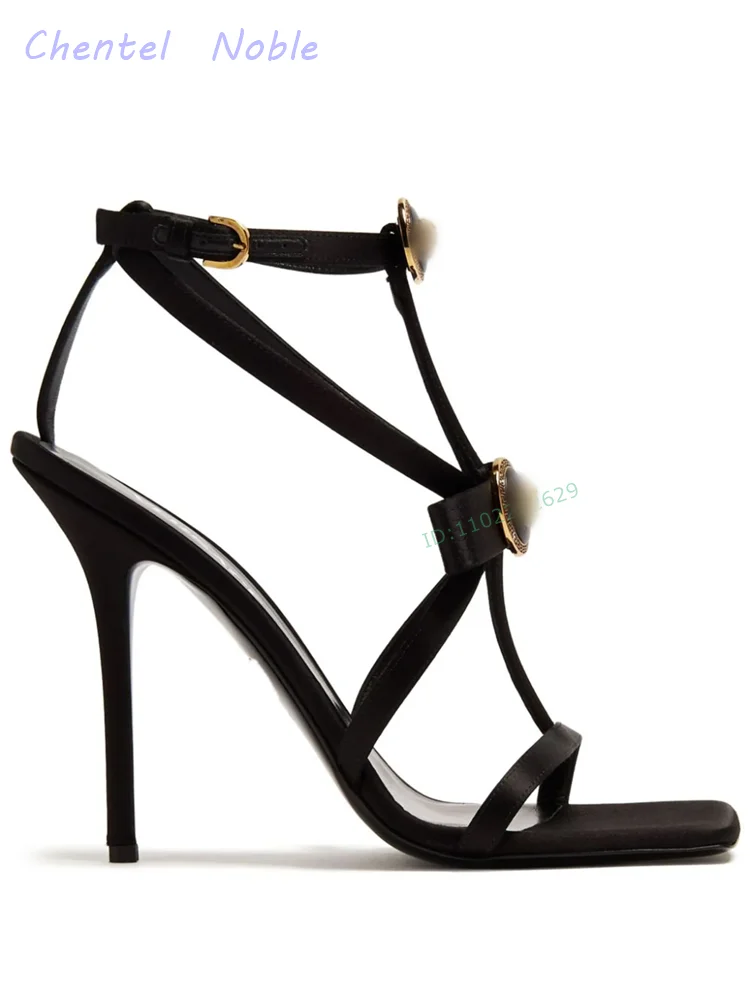 Black Bow Satin Peep Toe Sandals Ankle Strap Buckle Thin High Heels Summer Dress Party 2024 Women Shoes New Arrivals Stiletto