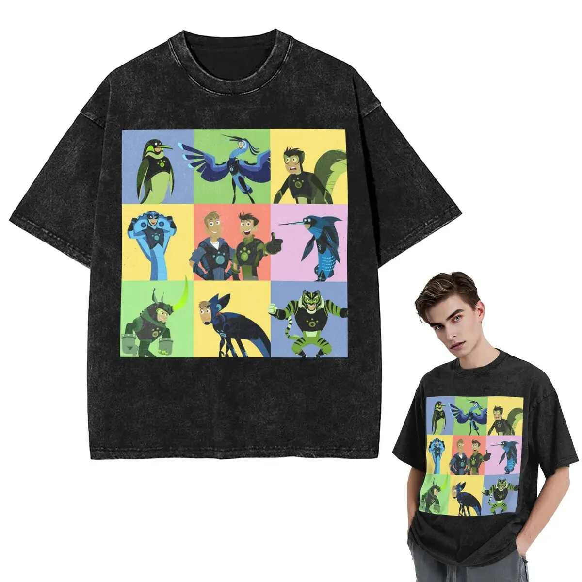 Streetwear T-Shirts Wild Kratts Creature Powers Washed T Shirt Short Sleeve Hip Hop T-Shirt Tops Tees for Men Women