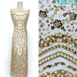 3D Flower Lace Fabric High Quality Embroidered Lace 2024 Sky Blue Beaded Lace Fabric French Mesh Lace For Wedding Dress KB5276