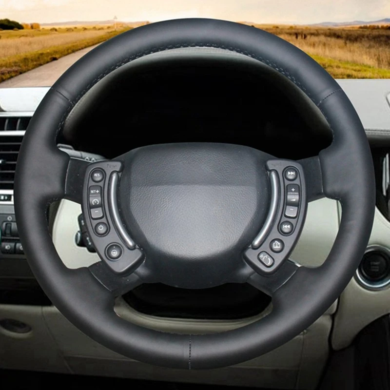 DIY Hand-stitched Black Artificial Leather Car Steering Wheel Cover for Land Rover Range Rover 2003-2012