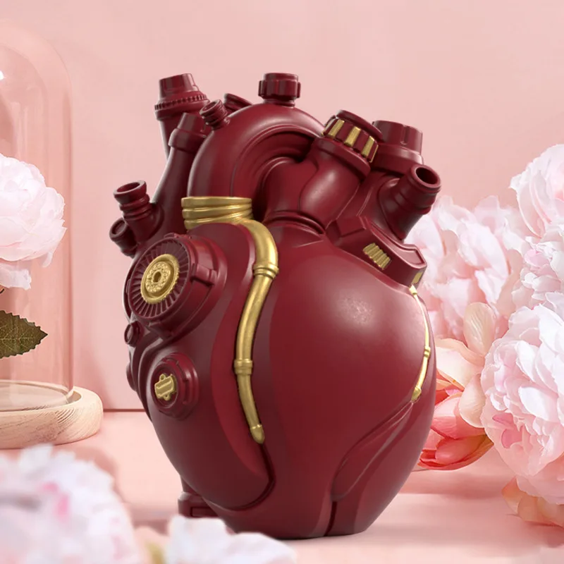 

Resin Heart Vase Cyberpunk Heart Statue Technology Flower Container Pots Sculpture Desktop Home Decoration Ornament Craft Gift