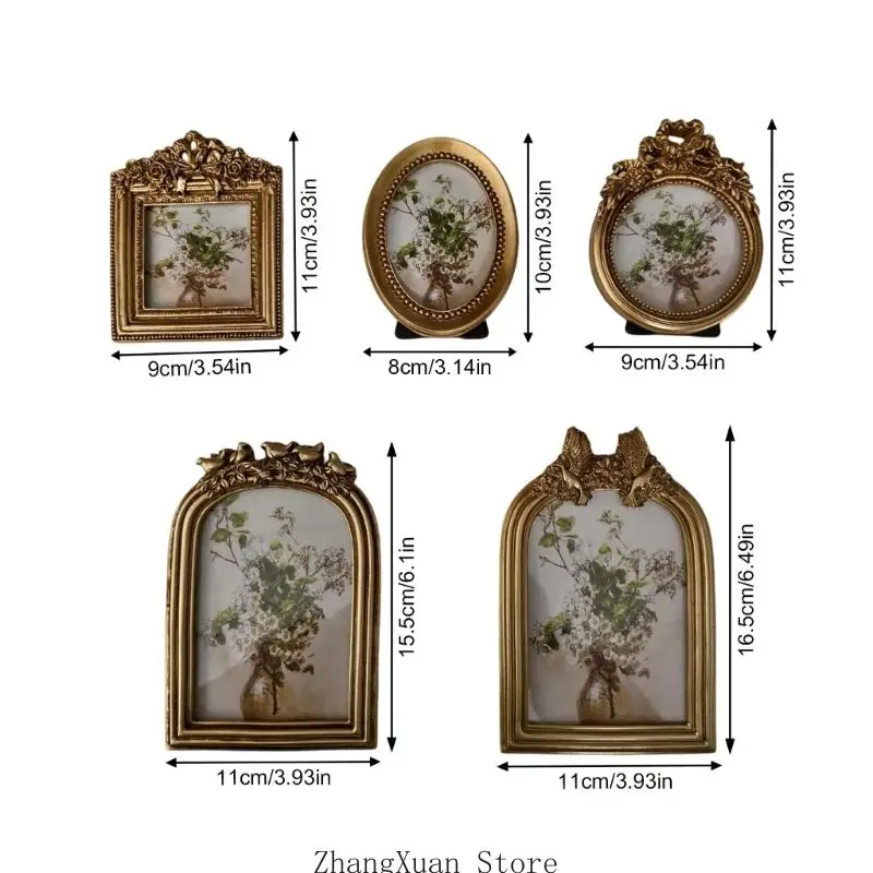 Antiker verzierter Fotorahmen mit Blumenrelief, Retro-Bilderrahmen, Wand- und Tischdisplay für Heimdekorationen, Kunstgalerie – Detail 6