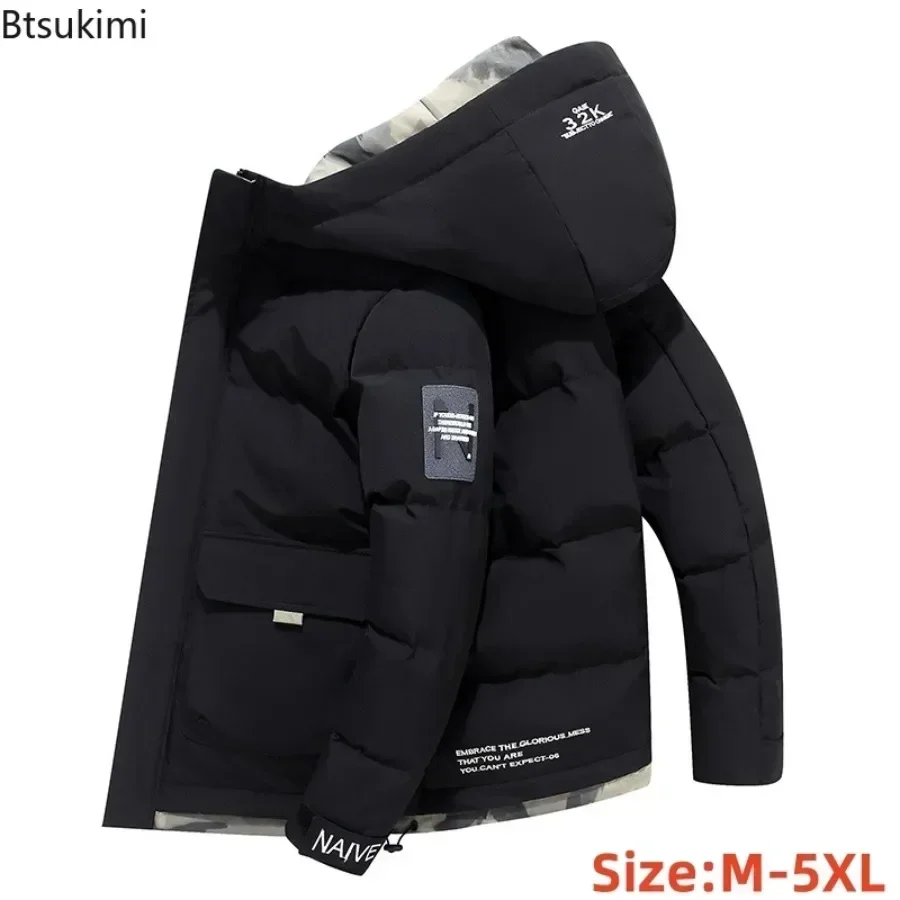 

2025Autumn Winter Jacket Men with Hood Cotton Padded Parka Jacket Men Korean Fashion Streetwear Thick&Warm Casual Coats Size 5XL