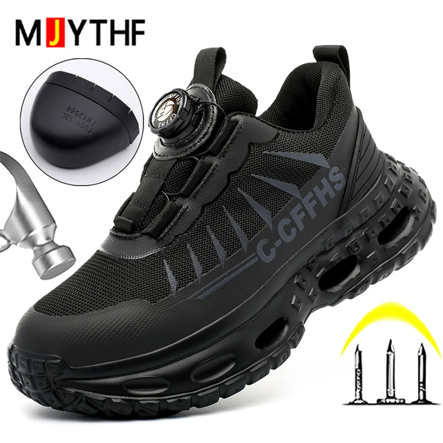 Rotating Button Women Safety Shoes Anti-Smash Anti Puncture Work Shoes Steel Toe Boots Protection Shoes Breathable Work Sneakers