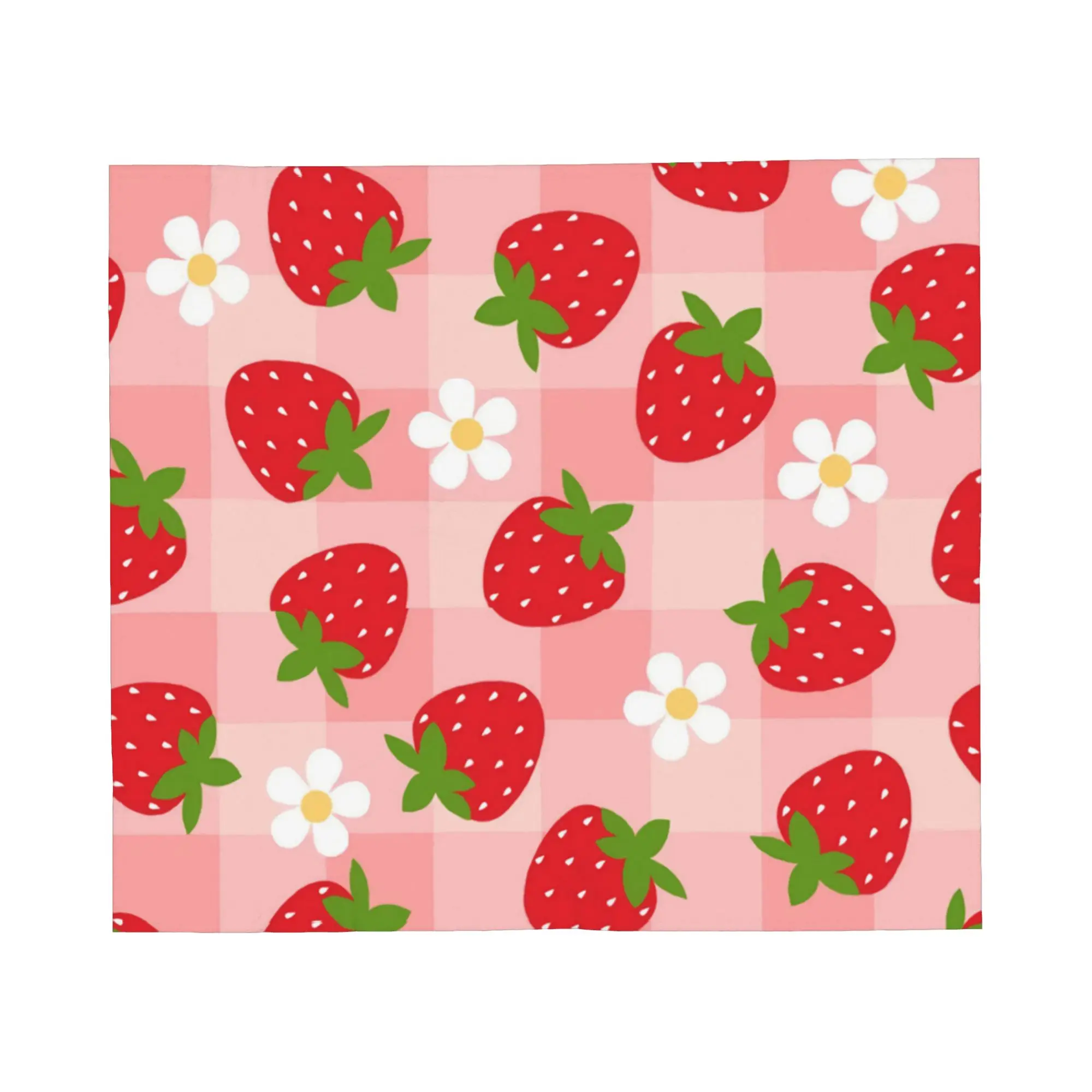 Strawberry Gingham Cottagecore Picnic Floral Knitted Blanket Flannel  Super Soft Throw Blankets for Airplane Travel Bed Rug