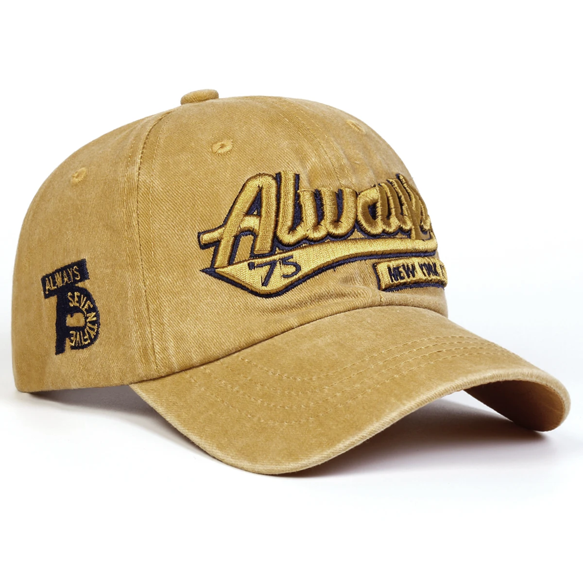 Unisex Always75 Letter Embroidery Wash Baseball Caps Outdoor Adjustable Spring and Autumn Casual Sunscreen Hat