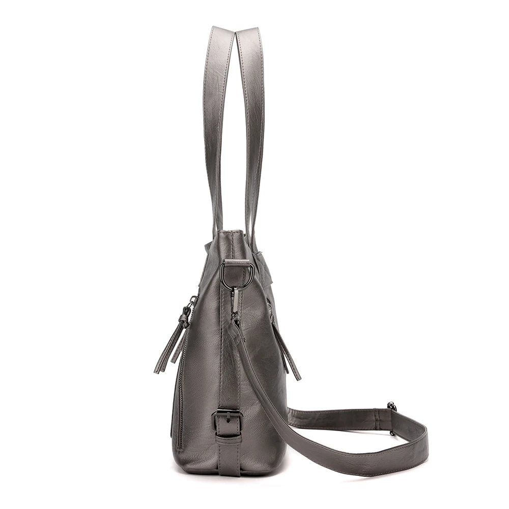 Large Capacity PU Leather Shoulder Bags Solid Classic Elegant Casual Totes Designer Vintage Handbags Simple Female Packages