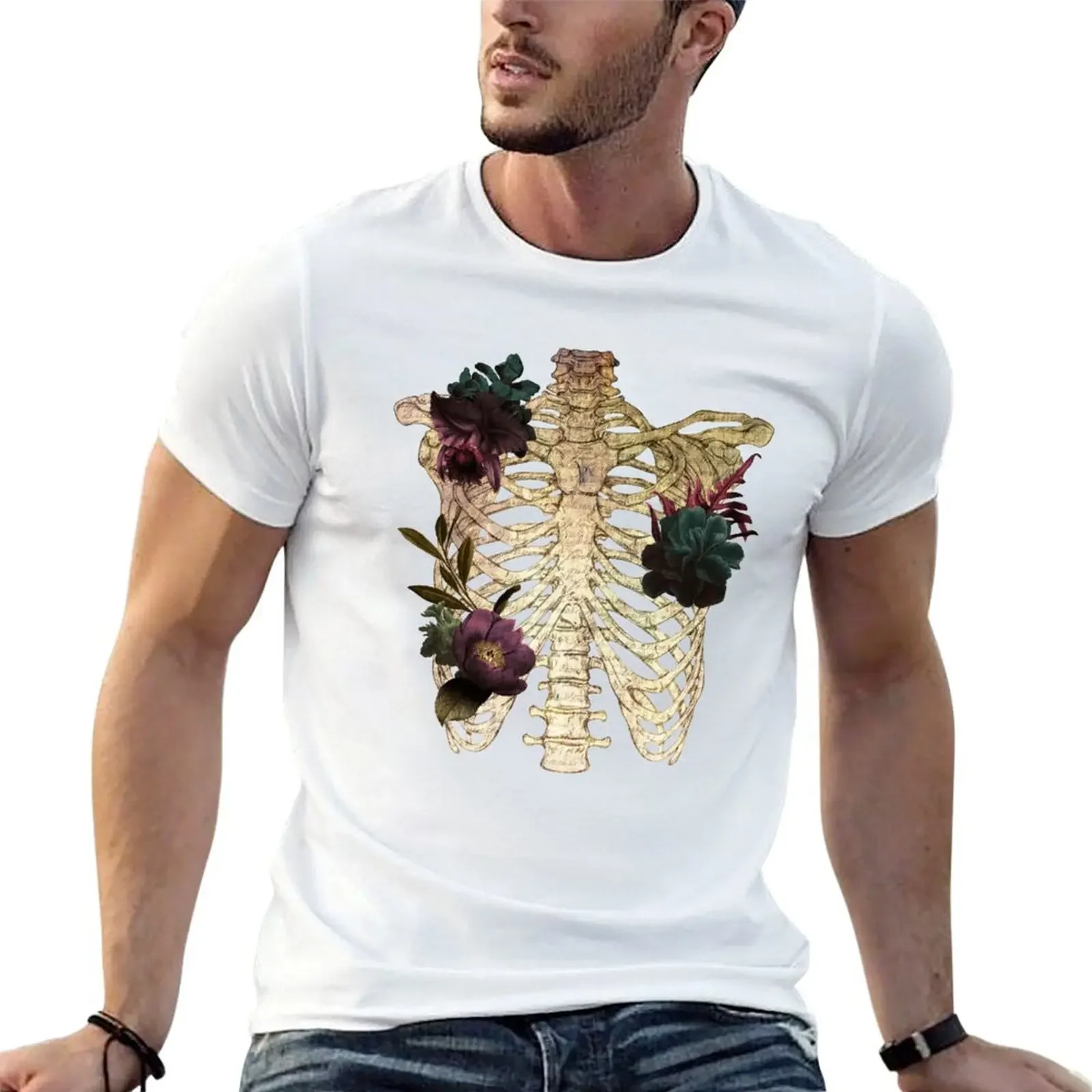 Floral Rib Cage - Halloween, Día de los Muertos T-shirt cute clothes blanks vintage tees workout shirts for men