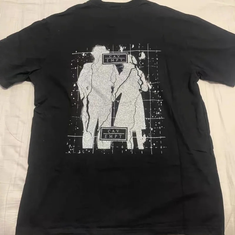 Unisex Black Pixel Abstract Signature Couple Portrait Print CAVEMPT Short Sleeve Letter Top Summer Outfit CE Tshirts Men Women