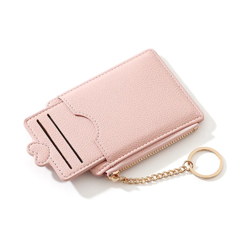 Cute Ins Leather Wallet for Women Card Holder Access Control Credit Card Cover Student Key Ring Coin Pocket Card Case