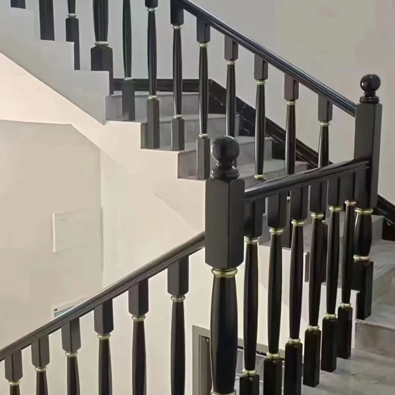 New Modern Solid Wood Stair Railing Black Beauty Paint Guardrail Loft Rubber Wood Curved Villa Staircase