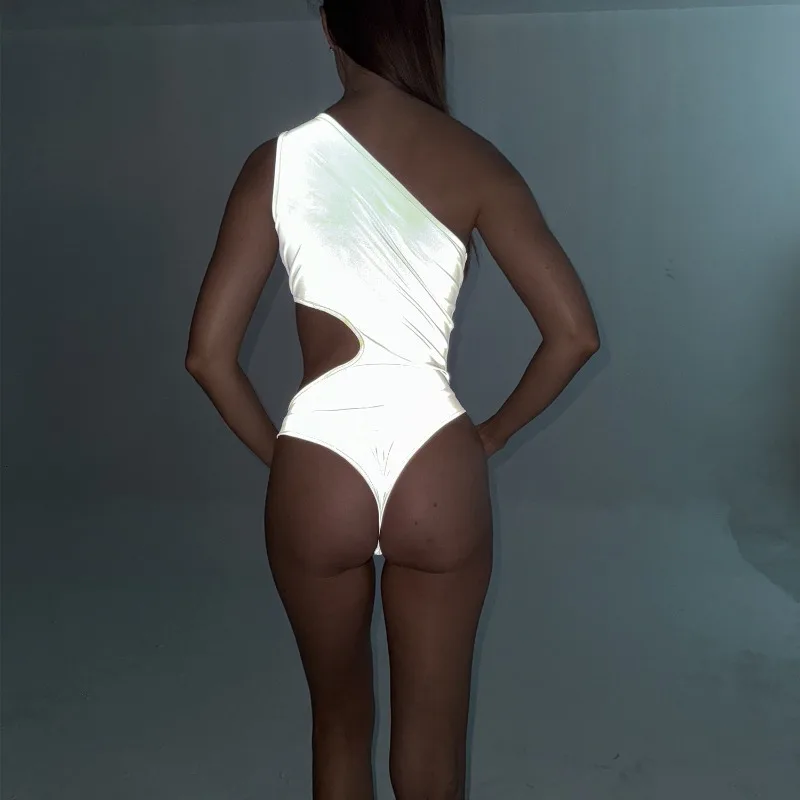 Maiô reflexivo de uma peça club wear noite praia conjunto biquíni bodycon monokini sexy banho cross border maiô sheer