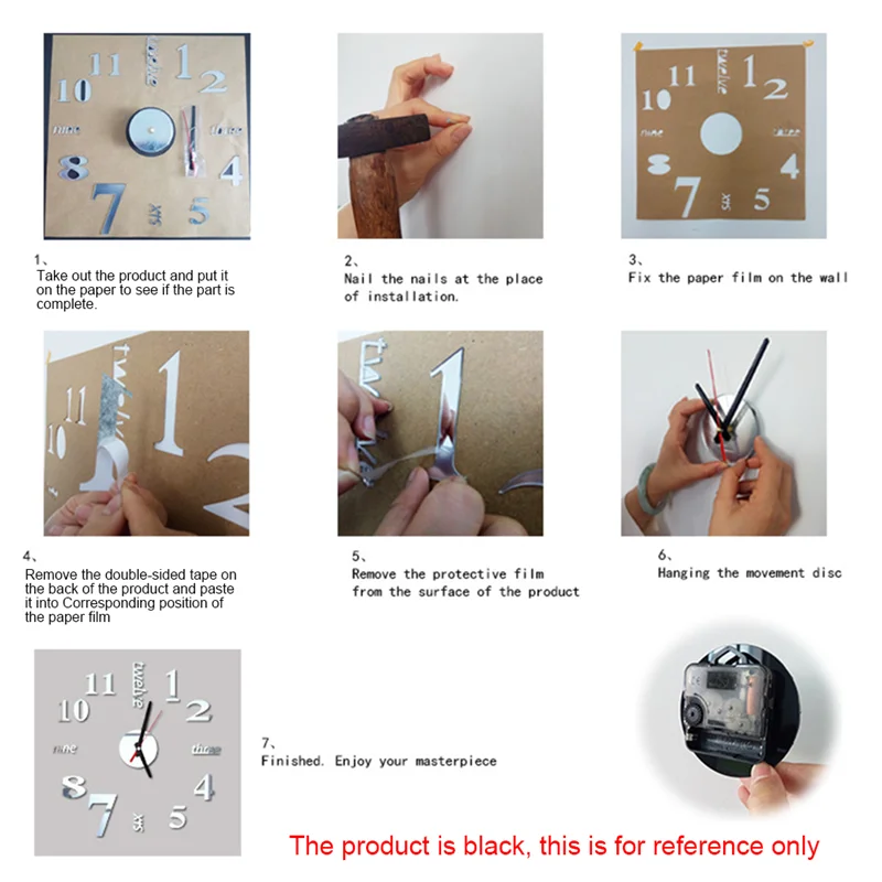 3D DIY Wall Clock ออกแบบโมเดิร์นนาฬิกาอะคริลิคขนาดใหญ่บ้านสติกเกอร์ตกแต่งห้องนาฬิกาบนผนังตัวเลข-สีดํา