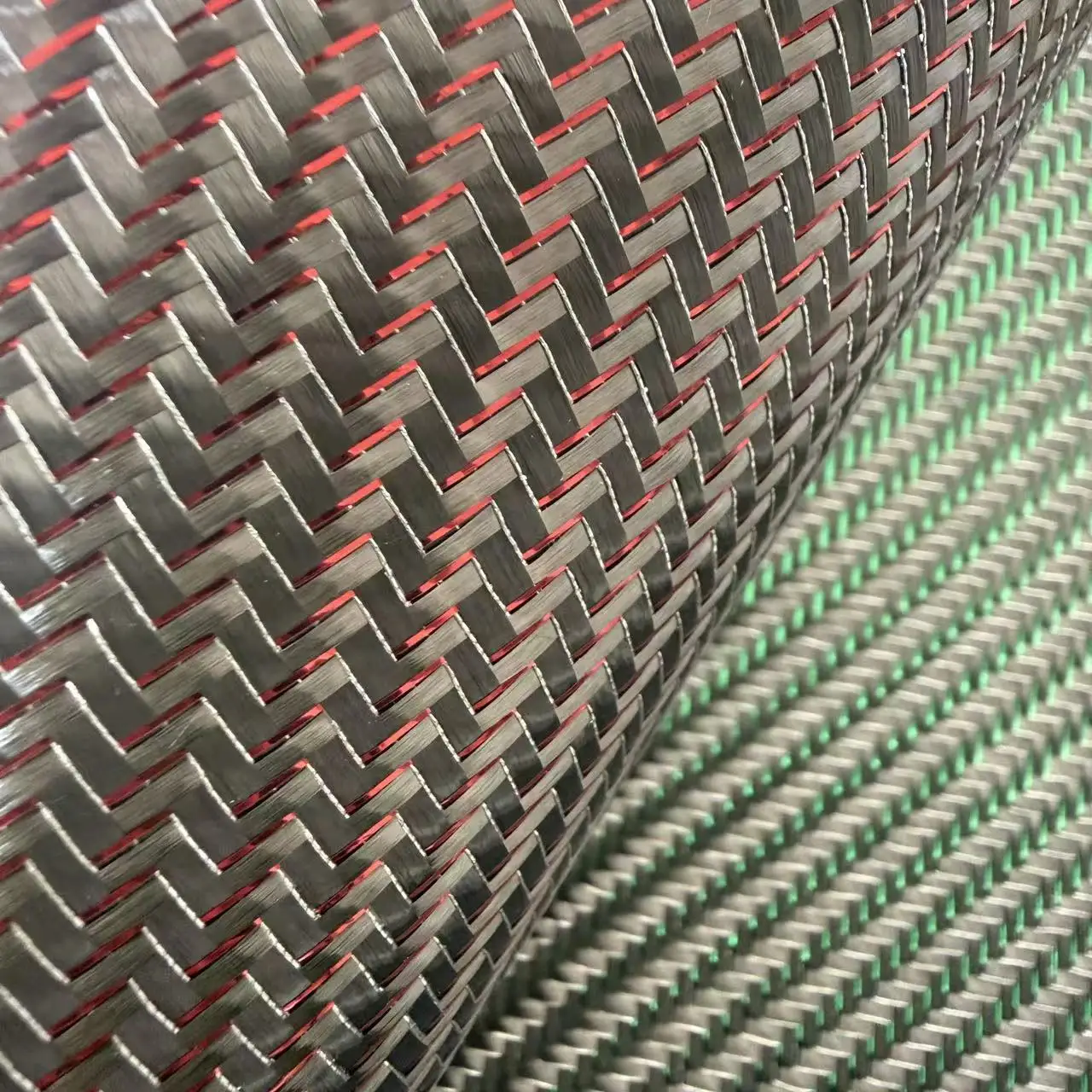 3K Real Carbon Fiber Fabric Roll，200g 2x2 Twill Plain，Red Blue Purple Green Metal Wire Mixed Woven Small Sample
