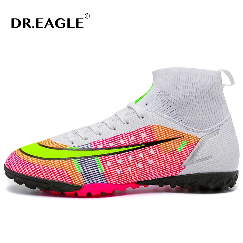 DR.EAGLE Men's Soccer Shoes High Quality Training High Ankle Men Football Boots FG/TF Chuteira Society Suitable For Firm Grass