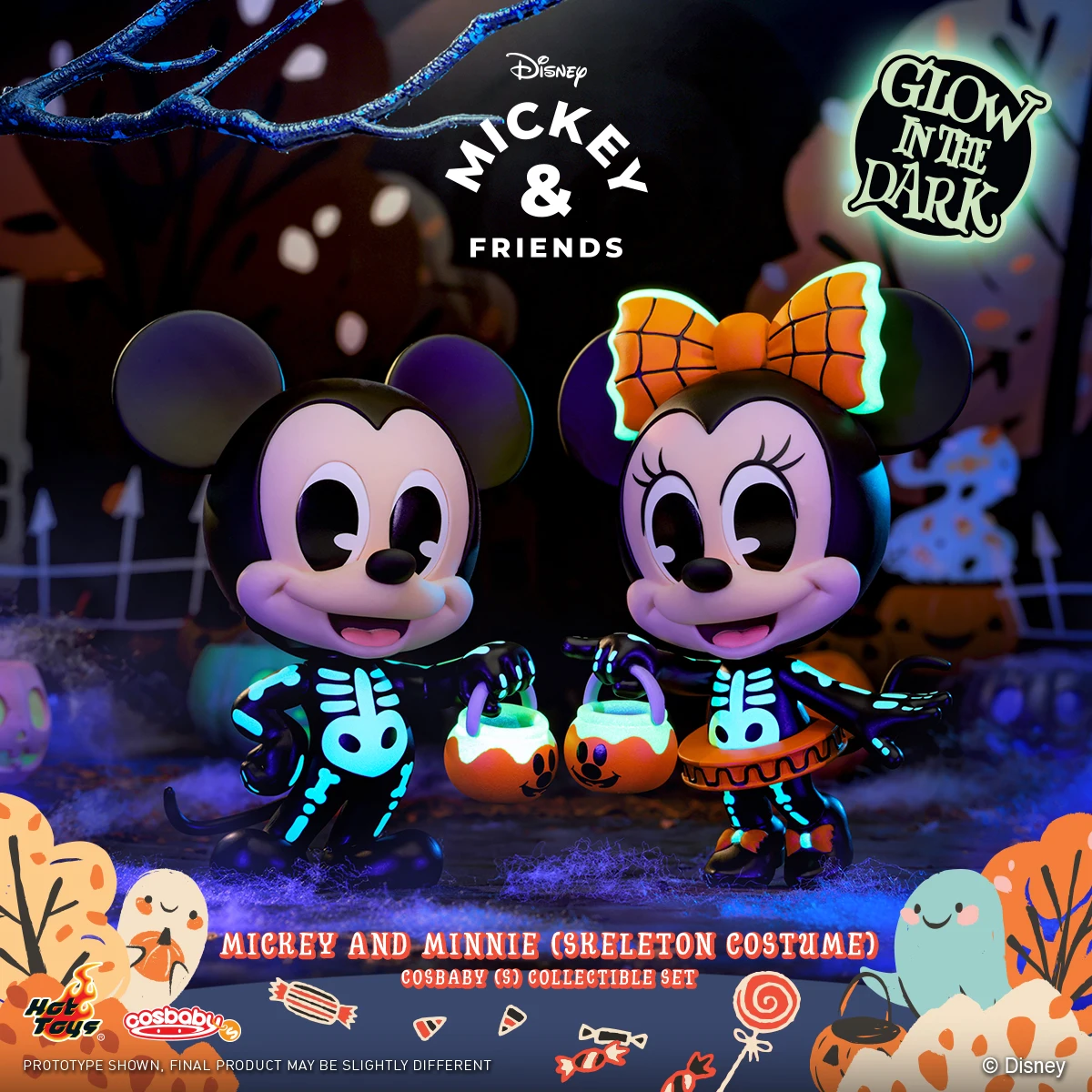 

OFFICIAL Hot Toys Disney Mickey & Friends Mickey and Minnie Skeleton Costume Cosbaby Collectible set Figures Christmas Gifts ﻿