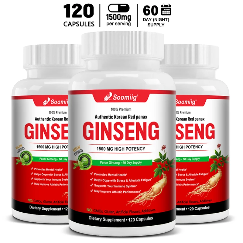 Ginseng Extract Capsules 1500 Mg - Stress Relief, Anti-Fatigue, Dietary Supplement for Energy and Focus for Men and Women