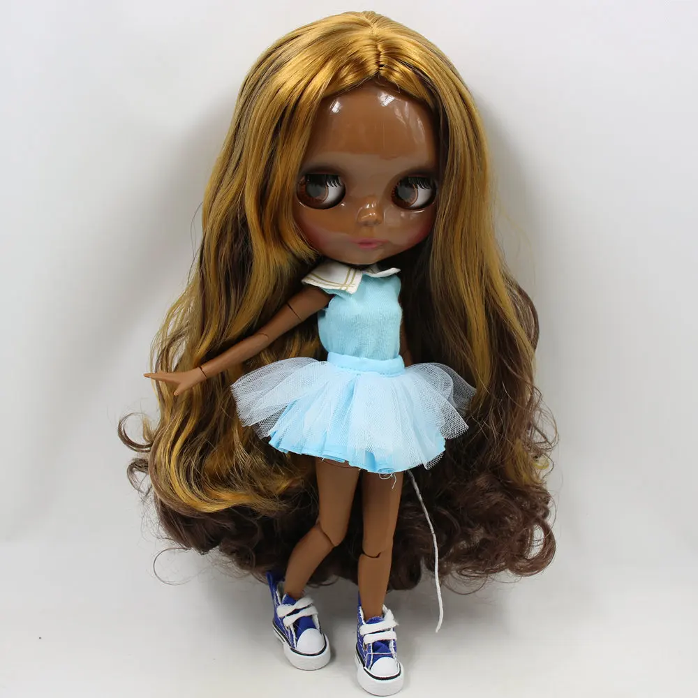 

ICY DBS Blyth Кукла Коричневый Микс Золотые Волосы Глубокая Темная Кожа Глянцевое Лицо 30 см BJD Кукла Девушка Фестиваль Подарок Подарок На День Рождения