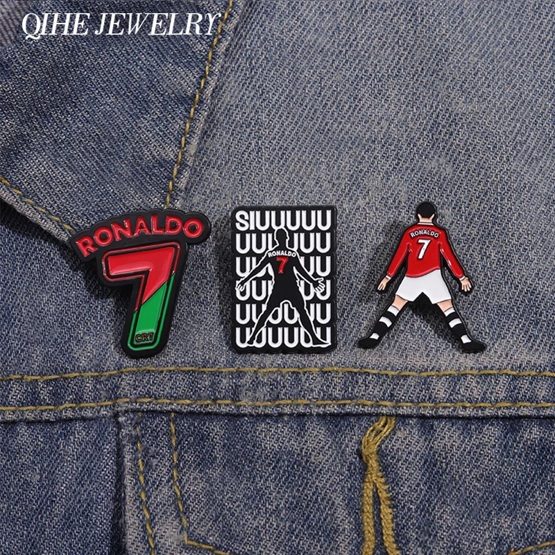 Cartoon Football Player Character Badge Enamel Pins Creative Number 7 Brooches Clothes Lapel Badge Jewelry Gift for Fans Friends