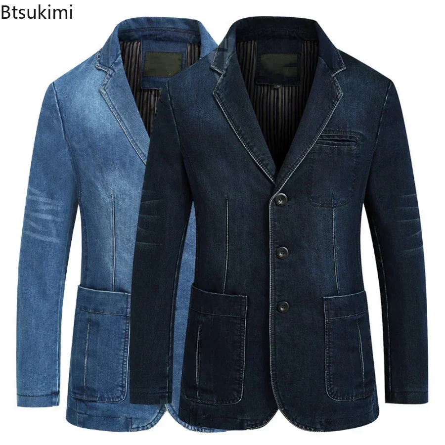 New 2024 Men\'s Denim Suit Jacket Luxury Fashion Casual Denim Jacket Formal Business Slim Fit Brand Men\'s Clothing Coat Jackets