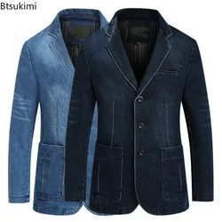 New 2024 Men's Denim Suit Jacket Luxury Fashion Casual Denim Jacket Formal Business Slim Fit Brand Men's Clothing Coat Jackets