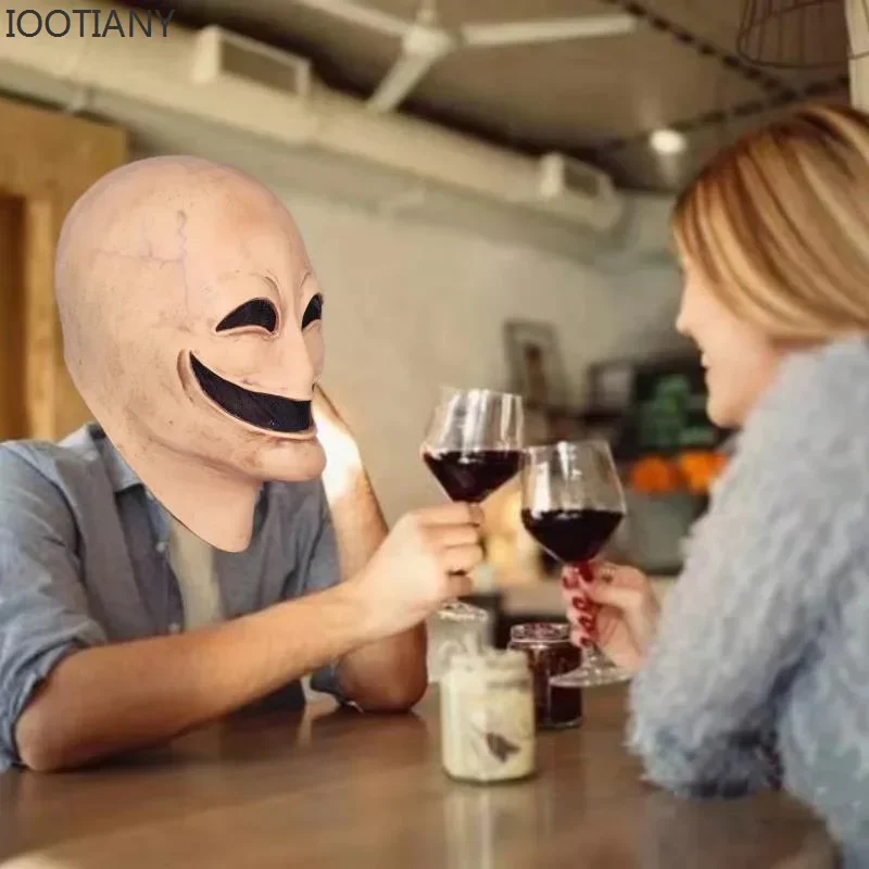 تأثيري الإرهاب مجهولي الهوية قناع تنكر هالوين الرعب ابتسامة لا وجه رجل اللاتكس كامل رئيس الغريبة خوذة زي الدعائم
