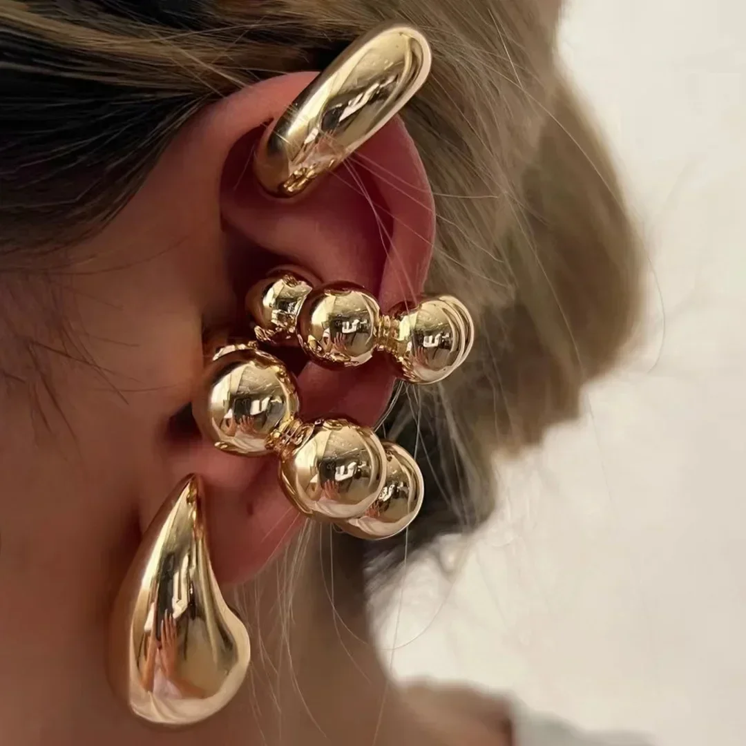 XINYI 4Pc/set Vintage Geometric Clip Earring Women Trendy Glossy C Shape No Piercing Fake Cartilage Ear Cuff Jewelry Accessories