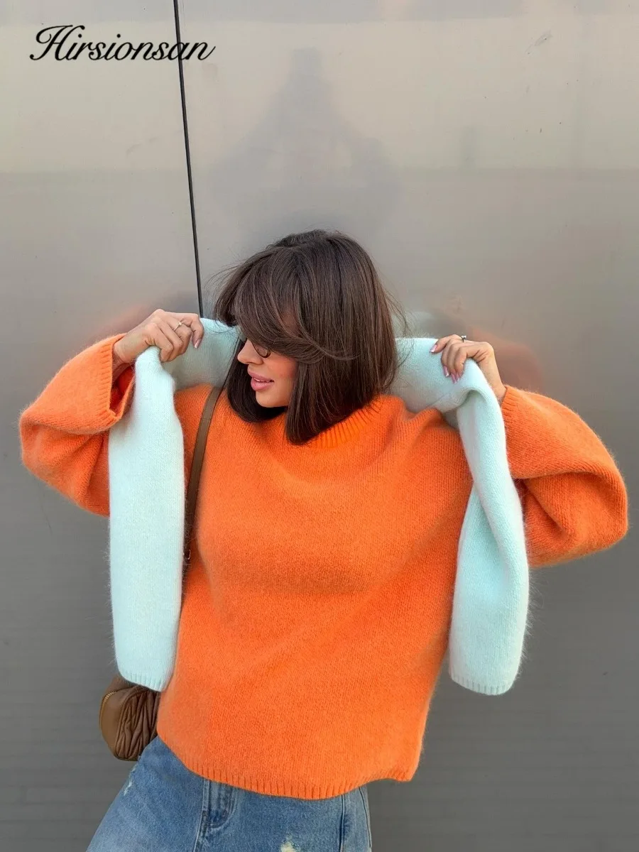 Hirsionsan Basic Regular Knitted Soft Sweater Women 2026 New Winter Loose Solid Ladies Pullovers Warm Casual Knitwear Jumper