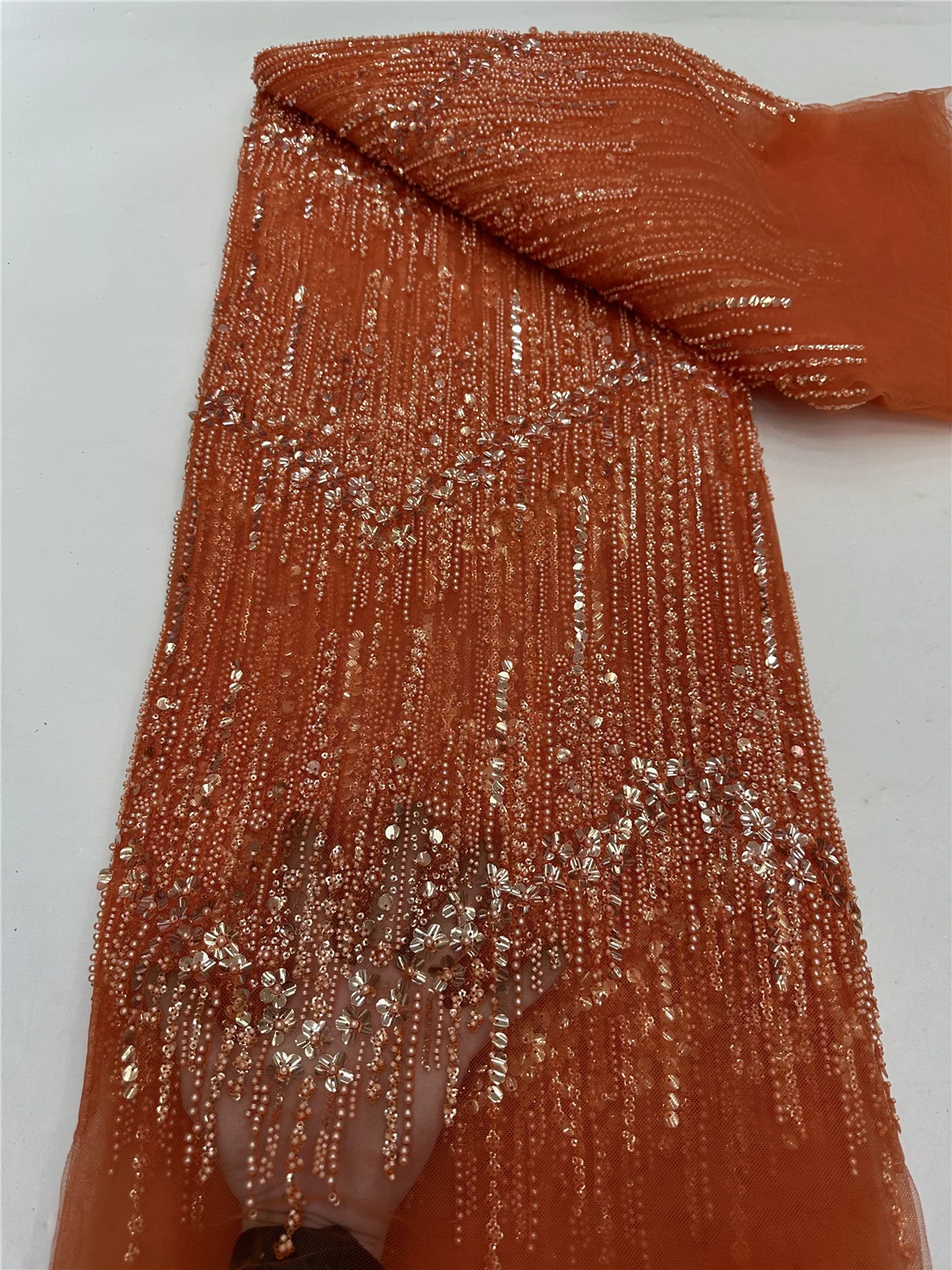 Tessuto africano del pizzo 2025 Paillettes francesi di alta qualità Perline ricamate Tessuto di pizzo tulle per il vestito da festa-RF