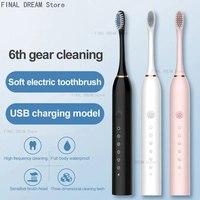 Electric Ultrasonic Toothbrush Six Speed Mode Home Soft Hair USB Charging Waterproof Adult Tooth Cleaner Automatic Couple Set