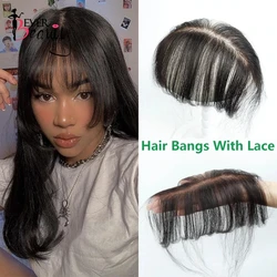 Human Hair Bangs No Clips Bangs With HD Crystal Lace 3D Blunt Cut Natural Hair Bangs OverHead Hair Extensions Remy Hair Black