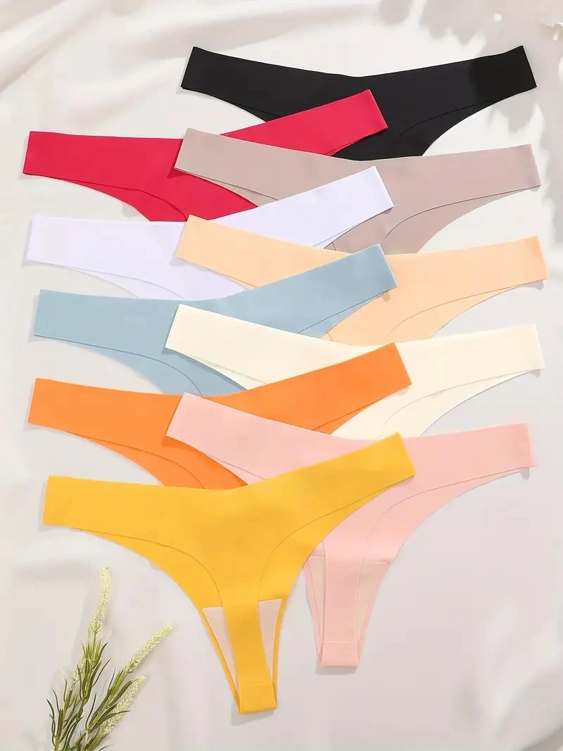 10PCS Seamless Ultra-thin Thongs Ice Silk Panties Women Underwear Sexy Panty Low Waist G-string Female Solid XS-XL