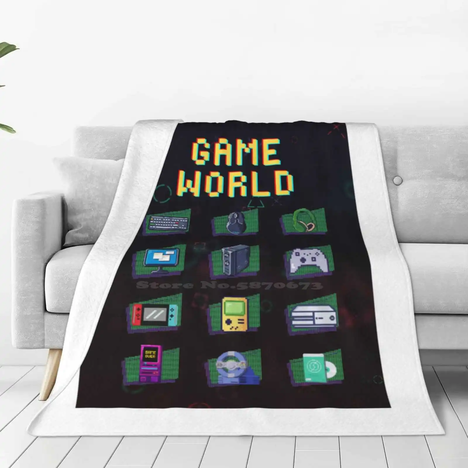 Game World New Arrival Fashion Leisure Warm Flannel Blanket Keyboard Mouse Headset Monitor Pc Controller Gameboy Console Cd