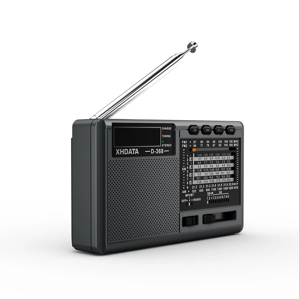 XHDATA D-368 Portable Radio FM AM SW Shortwave Radio Receiver Wireless Stereo MP3 Player With TF Card Jack 4Ω/3W USB Radio