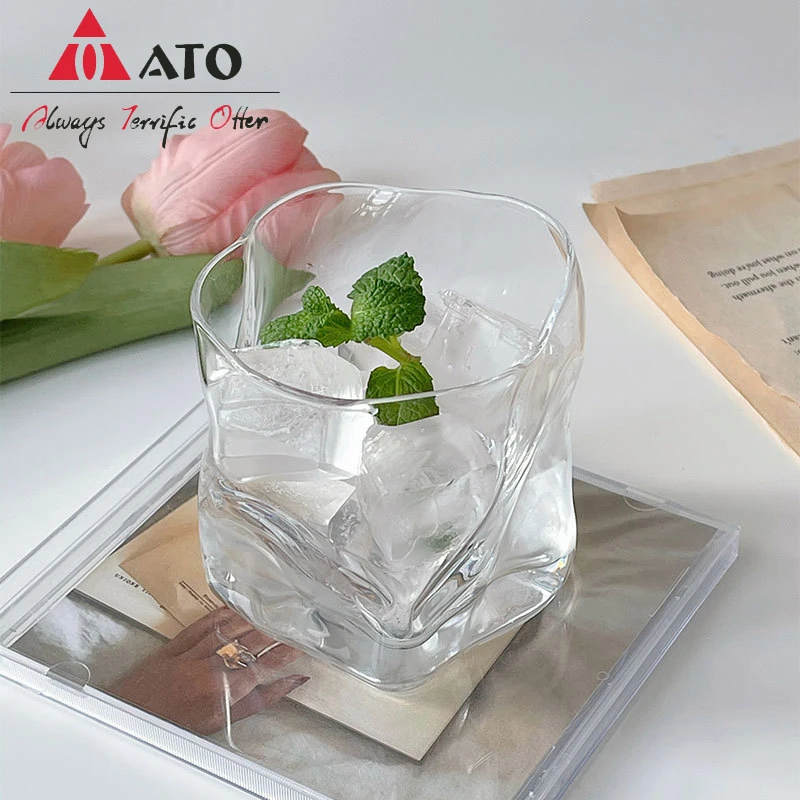 ATO 300ml Irregular Cup Twist Glass Mug Korean INS Transparent Water Cup Whiskey Coffee Cup Origami Milk Lead-free Cup