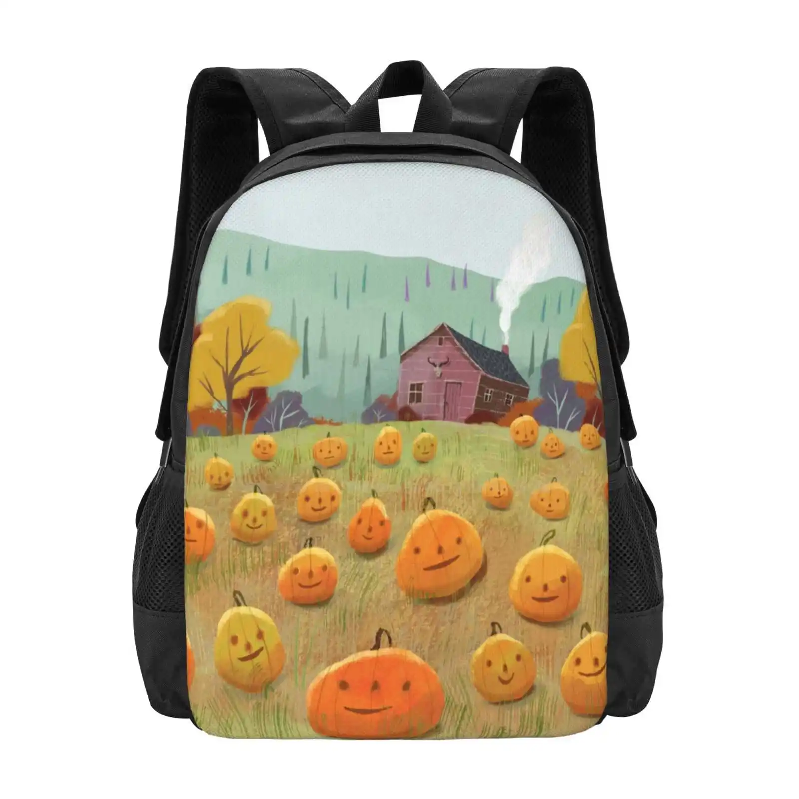 Happy Pumpkin Field - Halloween Illustration Hot Sale Backpack Fashion Bags October Halloween Kids Fall Season Autumn Colors