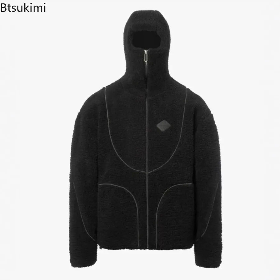 2025 Winter Men's Lamb Fleece Hooded Jacket Solid Color Loose Thick Warm Jacketcoat Fashion Casual Outdoor Windproof Warm Jacket