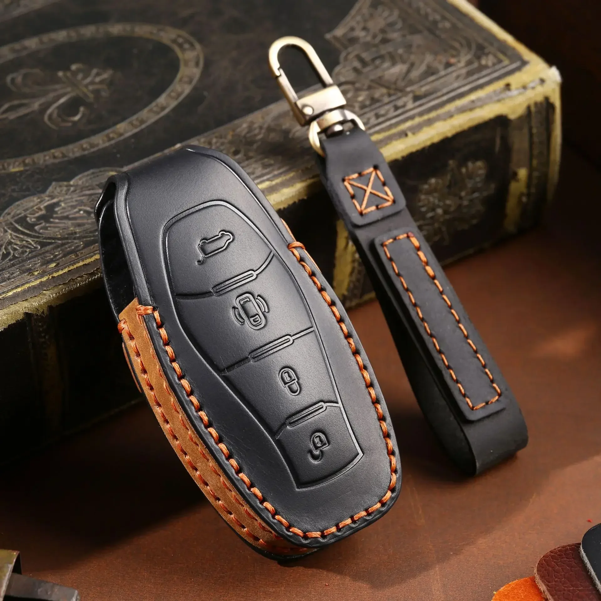 

1pc Genuine Leather Car Key Cover For FAW Hongqi H5 2023 Hs5 H9 Eqm5 Hs7 2022 Keyring Shell Case Fob Holder With Belt