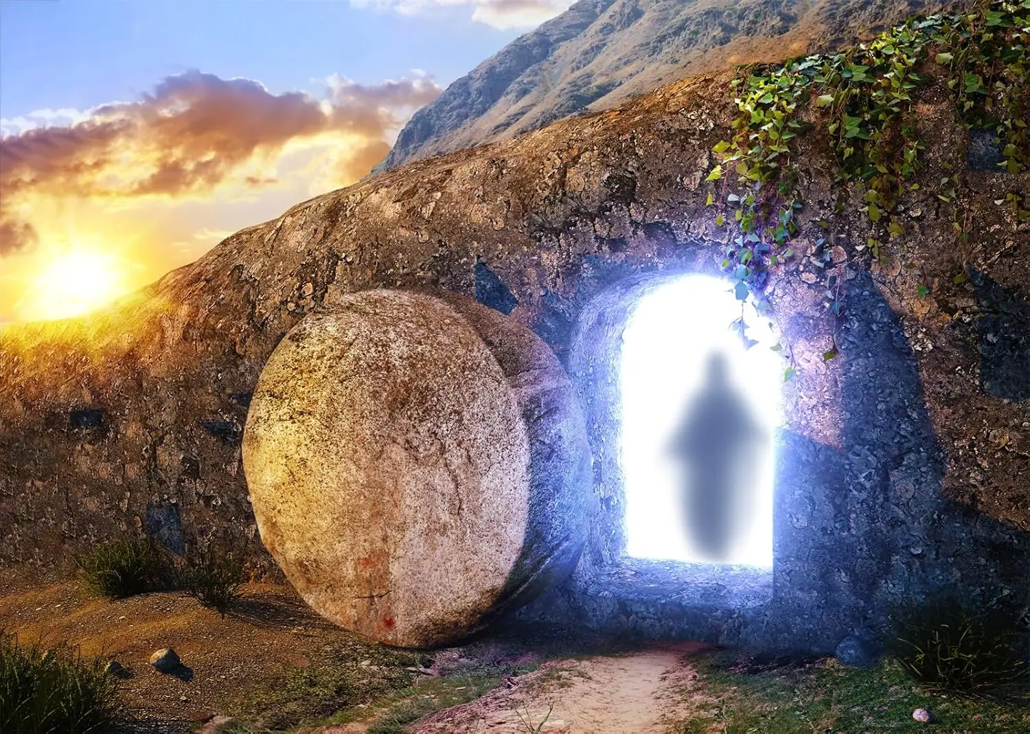 Easter He is Risen The Tomb of Jesus Crucifixion at Sunrise Christian Church Party photo background photography backdrop studio