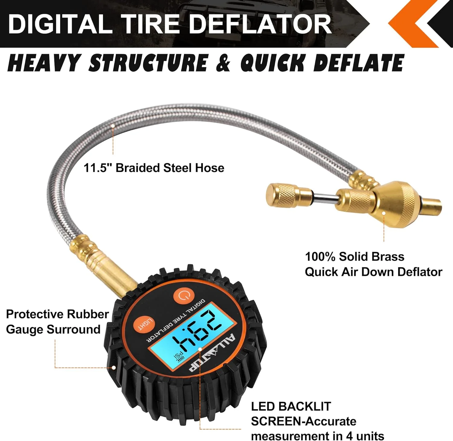 Dégonfleur Pneu Rapide Tout Terrain Avec Bouton Déverrouillage - Outil Précis 4x4